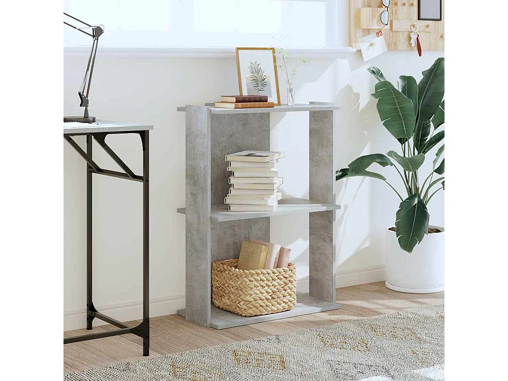 Libreria a 3 ripiani, grigio cemento, 60x30x80 cm, legno ingegnerizzato