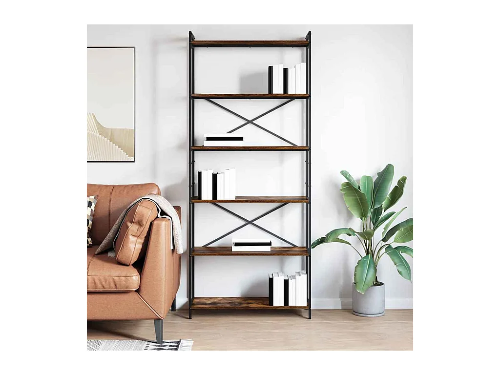 Bibliothèque Chêne fumé 80 x 30 x 188 cm Bois et Acier