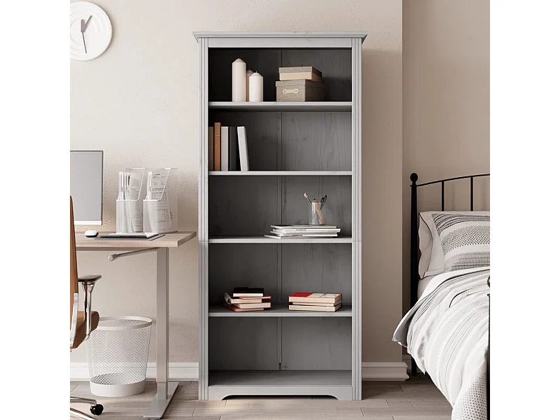 Bibliothèque BODO gris 82x40x173 cm bois pin massif 5 niveaux