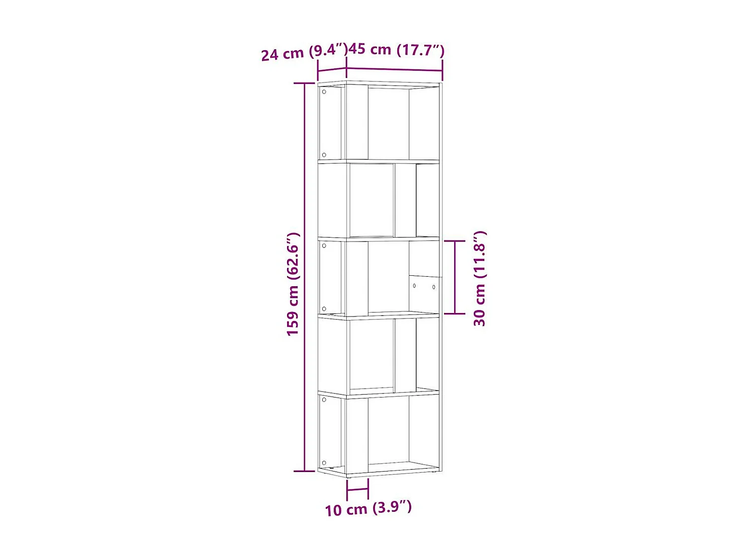 Libreria in legno antico 45x24x159 cm in legno ingegnerizzato