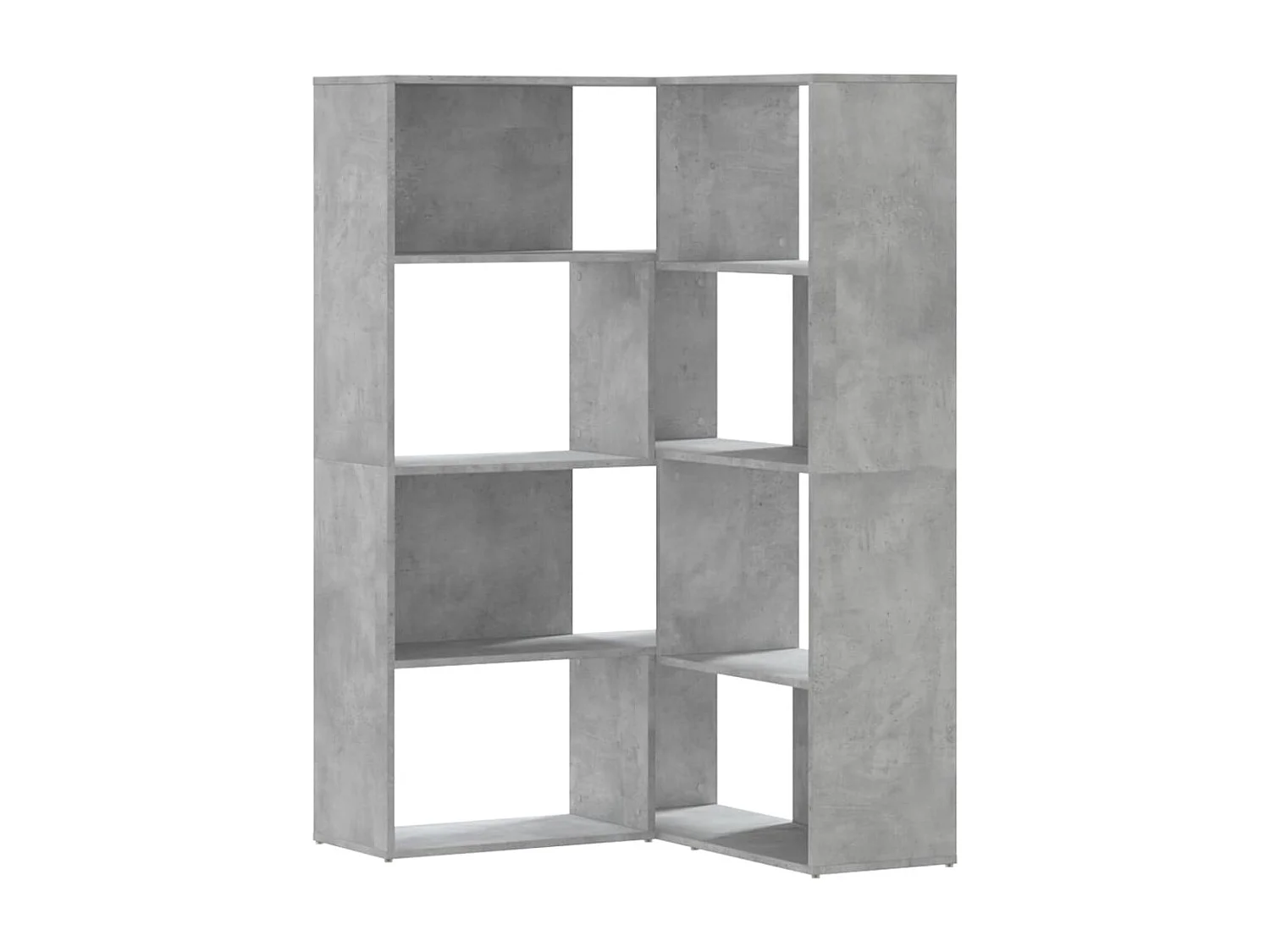 Libreria angolare a 4 ripiani grigio cemento in legno ingegnerizzato