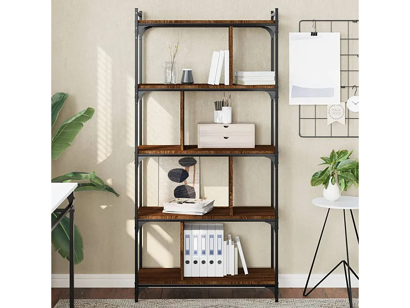 Bibliothèque 5 niveaux chêne brun 76x32x158cm bois d'ingénierie