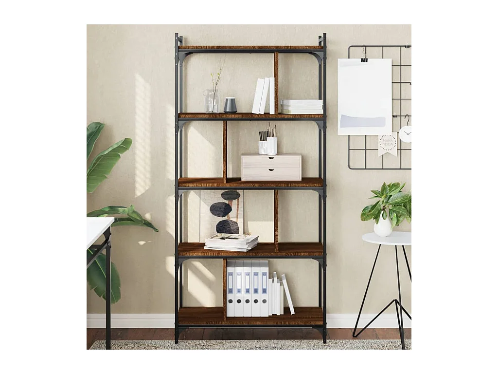 Bibliothèque 5 niveaux chêne brun 76x32x158cm bois d'ingénierie