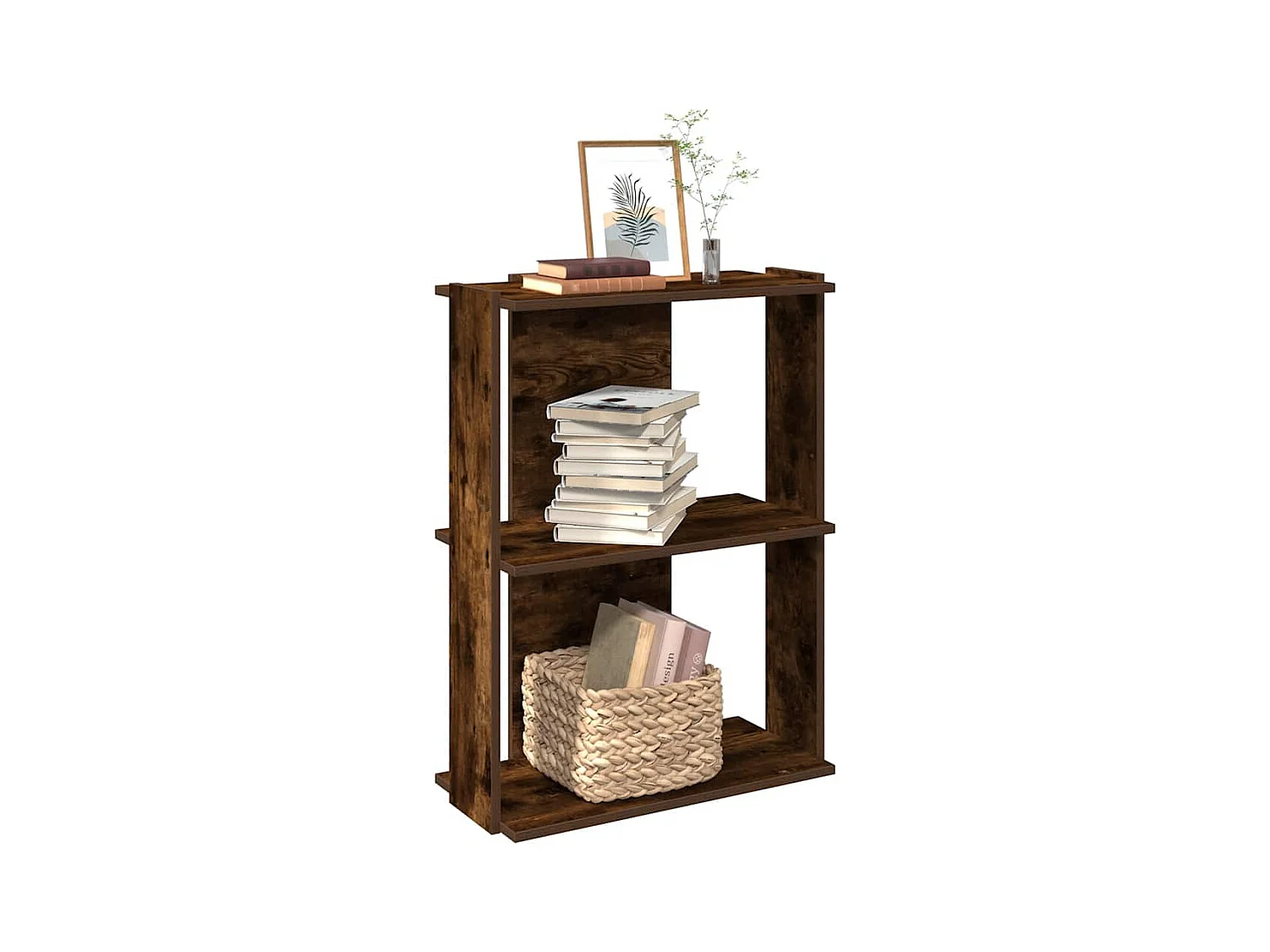 Bibliothèque 3 niveaux chêne fumé 60x30x80 cm bois d'ingénierie