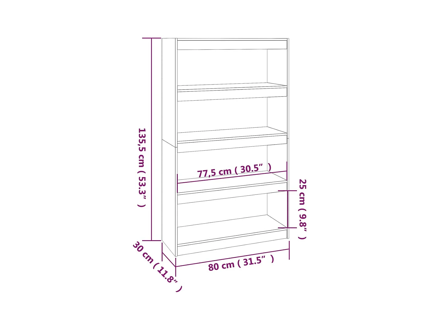 Bibliothèque/Séparateur de pièce Noir 80x30x135,5 cm Pin massif