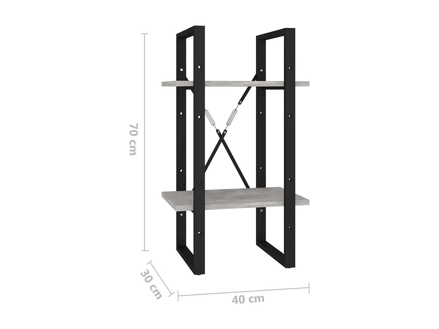 Libreria a 2 ripiani, grigio cemento, 40x30x70 cm, legno ingegnerizzato