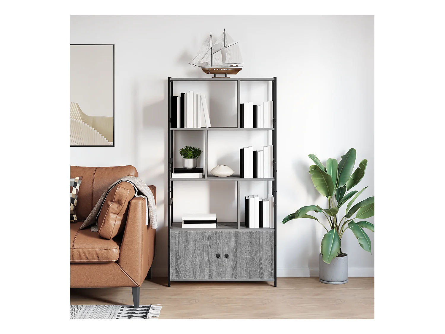 Étagère Sonoma gris 80 x 30 x 155.5 cm Bois d'ingénierie