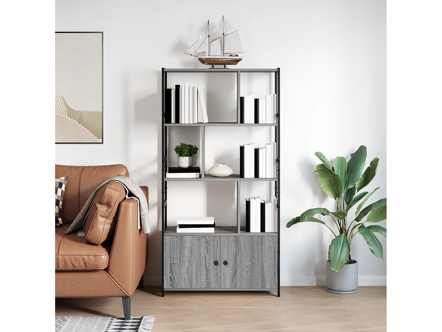 Étagère Sonoma gris 80 x 30 x 155.5 cm Bois d'ingénierie