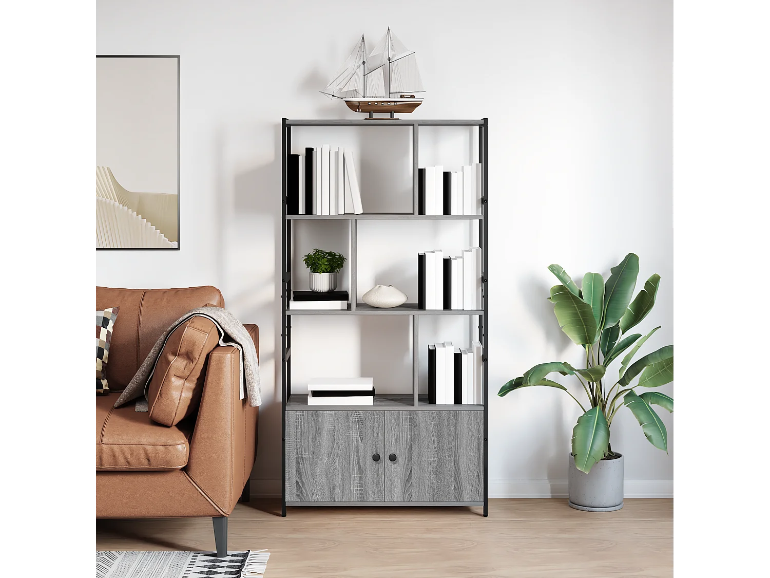 Étagère Sonoma gris 80 x 30 x 155.5 cm Bois d'ingénierie