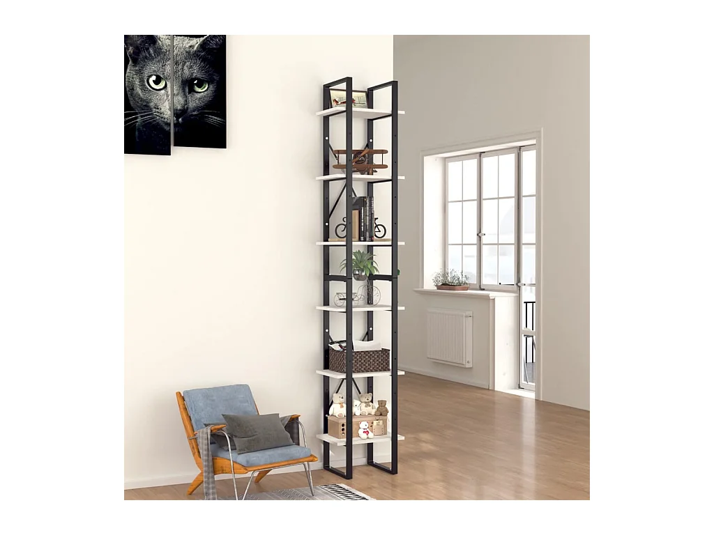 Libreria a 6 ripiani bianca 40x30x210 cm in legno ingegnerizzato