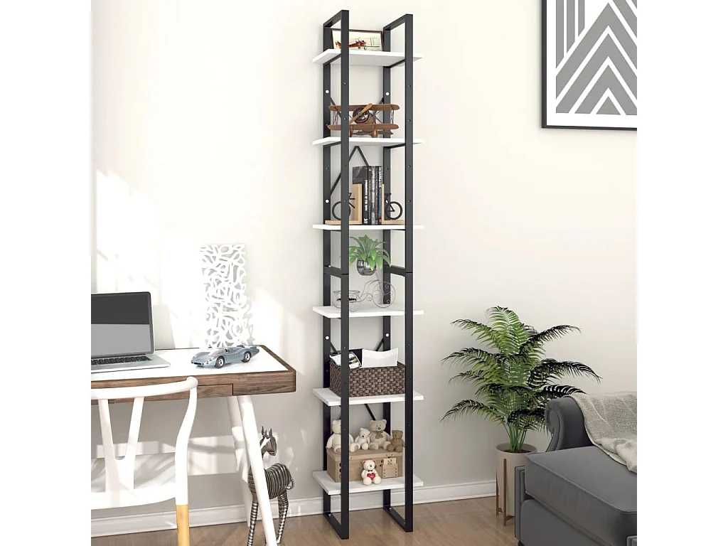 Libreria a 6 ripiani bianca 40x30x210 cm in legno ingegnerizzato