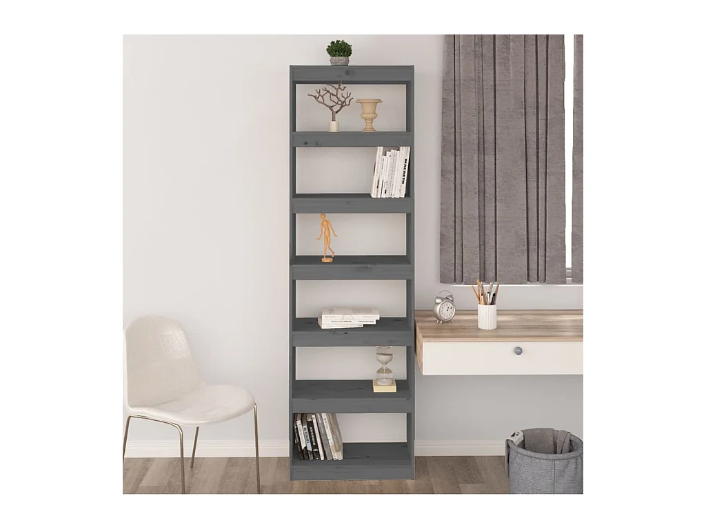 Bücherregal/Raumteiler Grau 60x30x199,5 cm Kiefer massiv