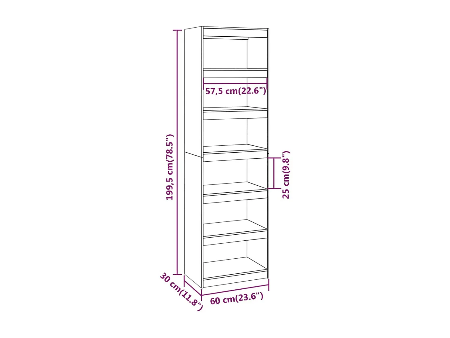 Libreria/Divisorio Grigio 60x30x199,5 cm Pino Massiccio