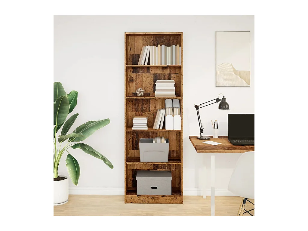 Oude houten boekenkast 60x24x176 cm bewerkt hout