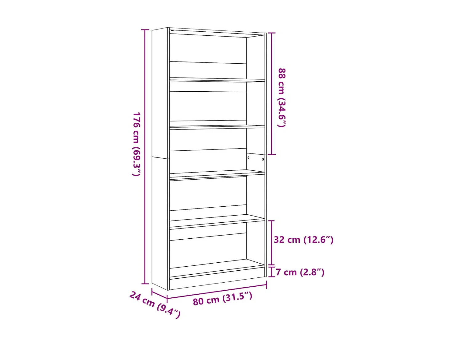 Bibliothèque chêne artisanal 80x24x176 cm bois d'ingénierie