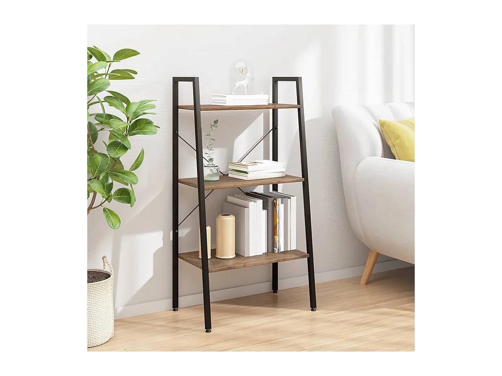 Étagère sur pied 3 niveaux Marron foncé et noir 56x35x108 cm