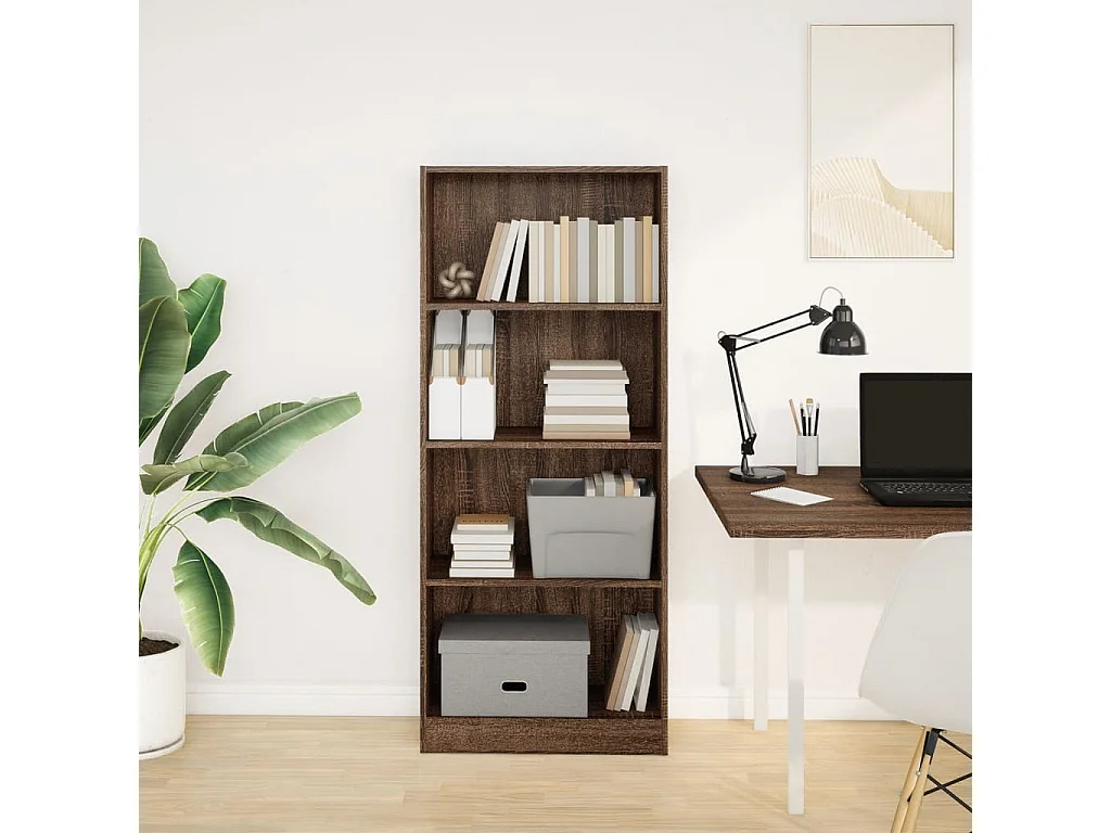 Bruine eikenhouten boekenkast 60x24x143 cm bewerkt hout