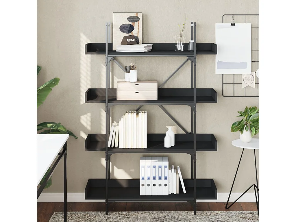 Librería de 4 niveles negra 100x33x145,5 cm madera de ingeniería