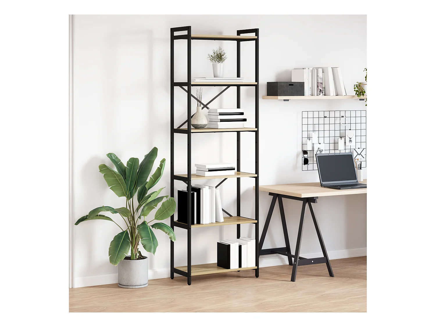 Bibliothèque Chêne sonoma 60 x 30 x 188 cm MDF et acier