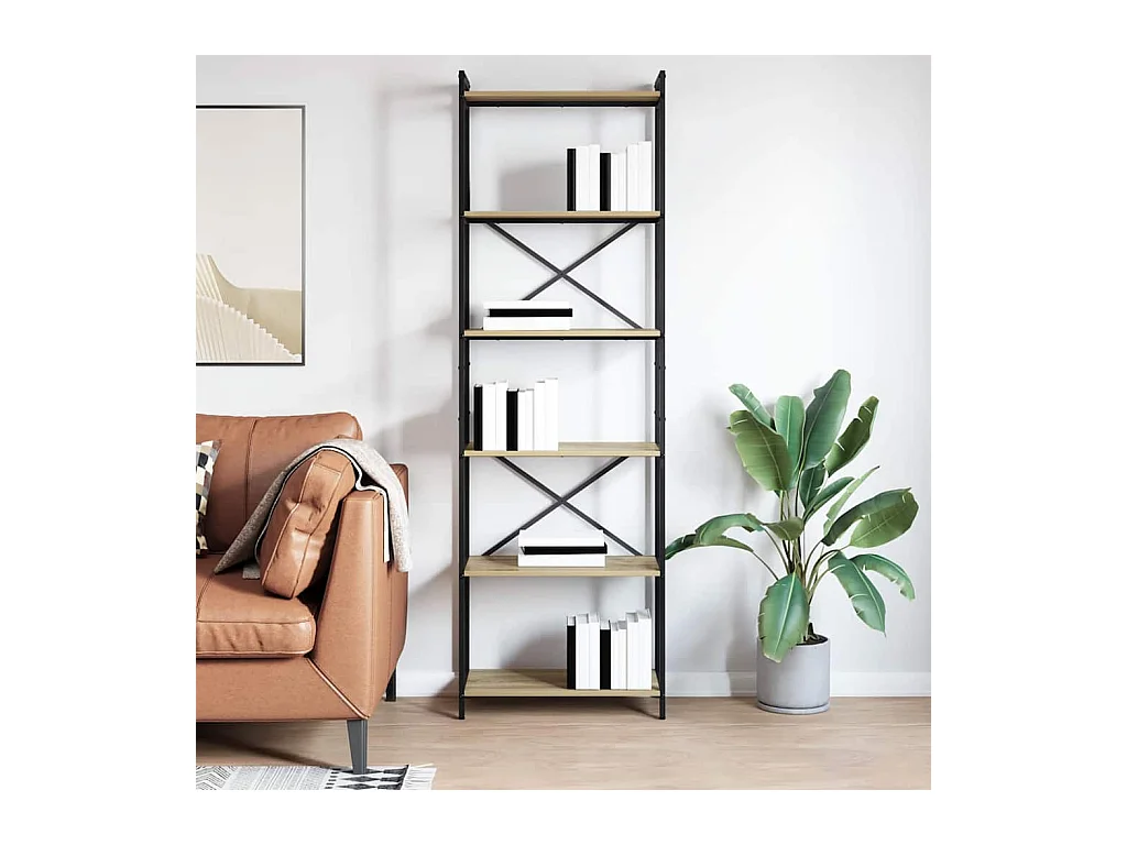 Bibliothèque Chêne sonoma 60 x 30 x 188 cm MDF et acier