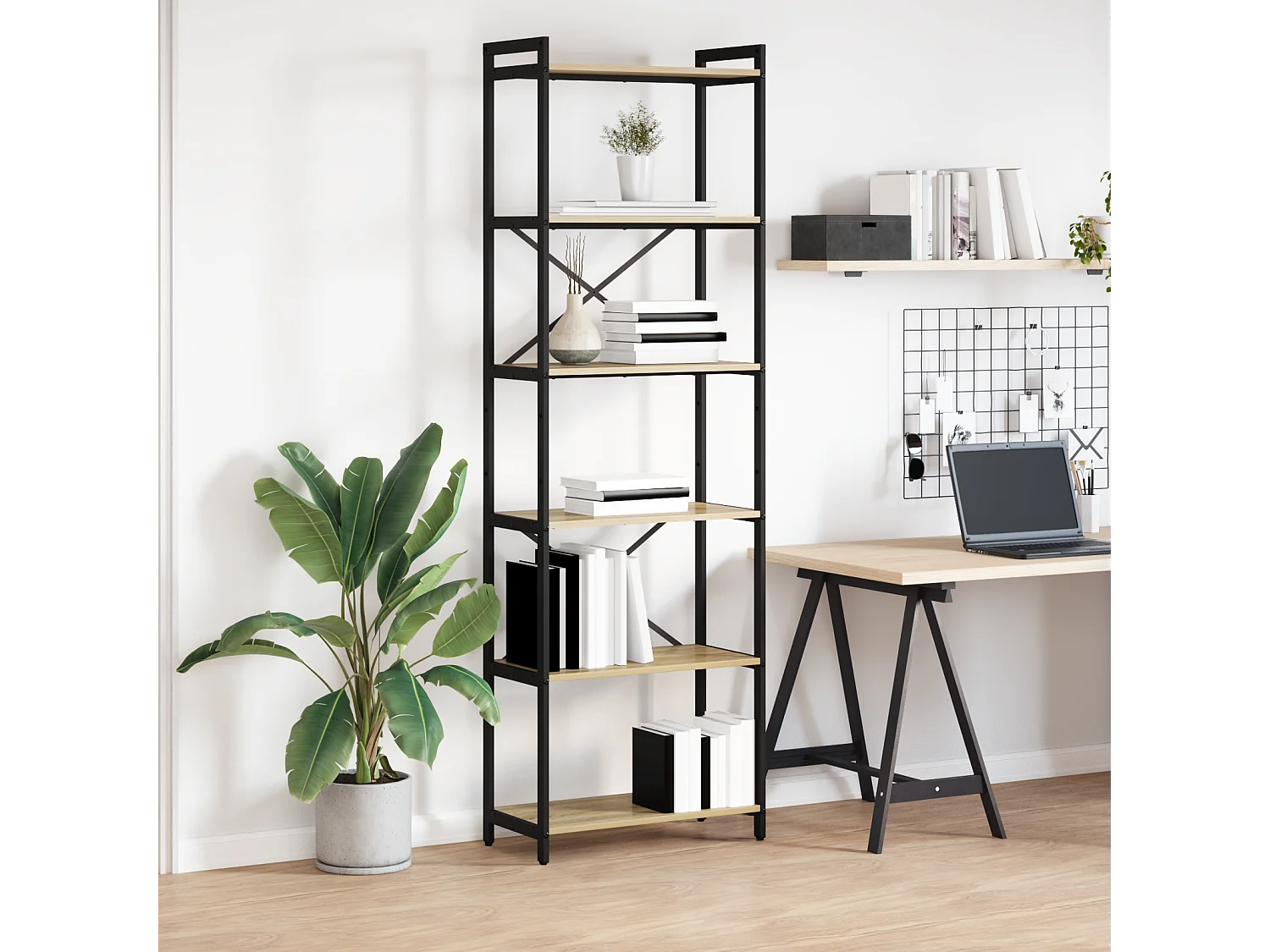 Bibliothèque Chêne sonoma 60 x 30 x 188 cm MDF et acier