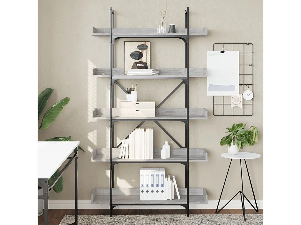 Librería Sonoma gris de 5 niveles 100x33x180,5 cm