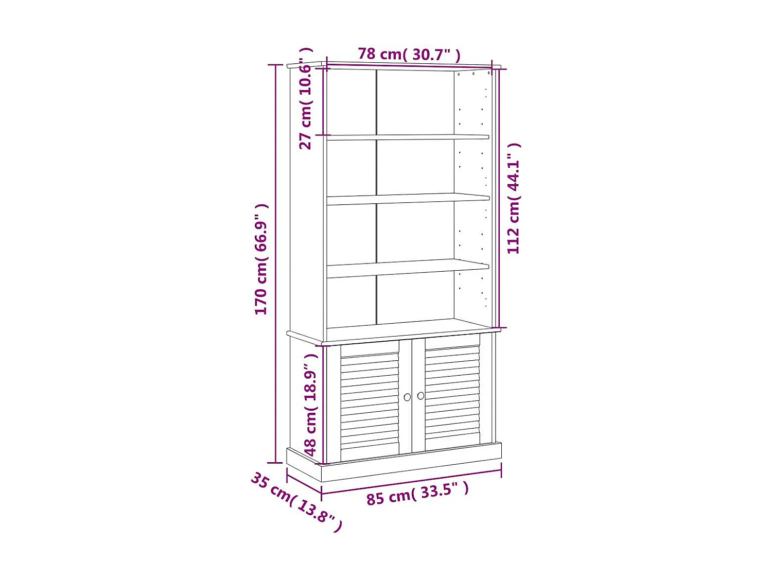 VIGO bibliotheek grijs 85x35x170 cm massief grenenhout
