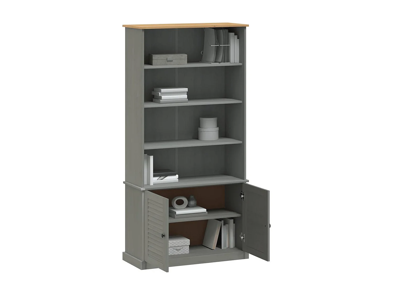 Libreria VIGO grigia 85x35x170 cm in legno massello di pino