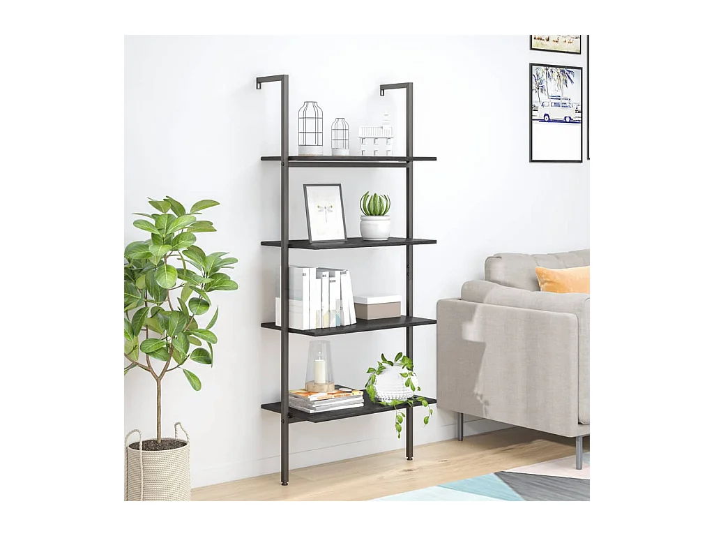 Scaffale inclinato a 4 ripiani nero 64x35x152,5 cm