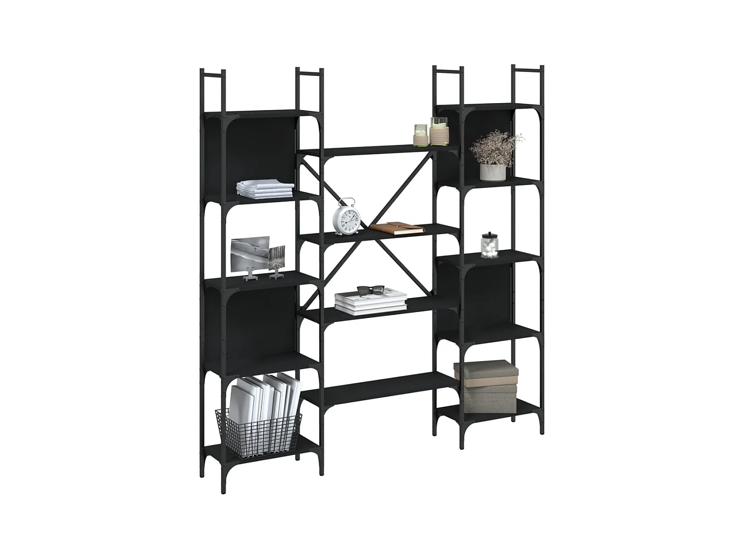 Schwarzes Bücherregal 155,5 x 24 x 166,5 cm, Holzwerkstoff