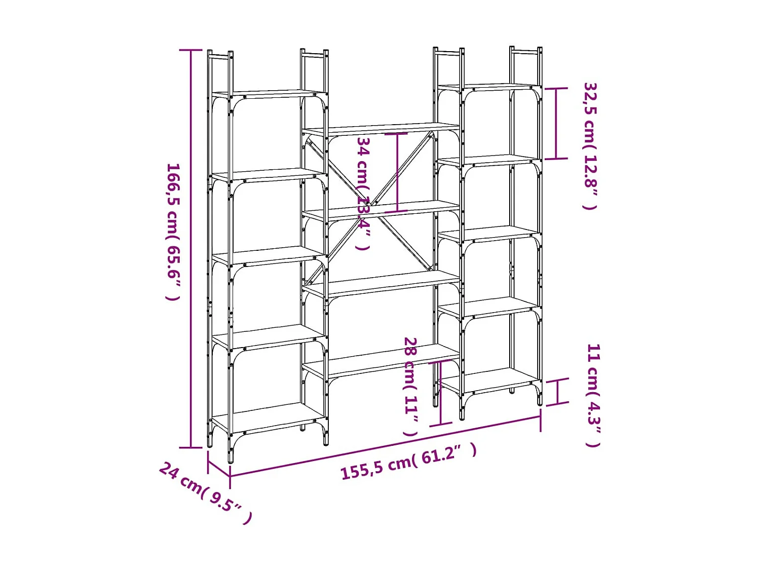 Libreria nera 155,5x24x166,5 cm in legno ingegnerizzato