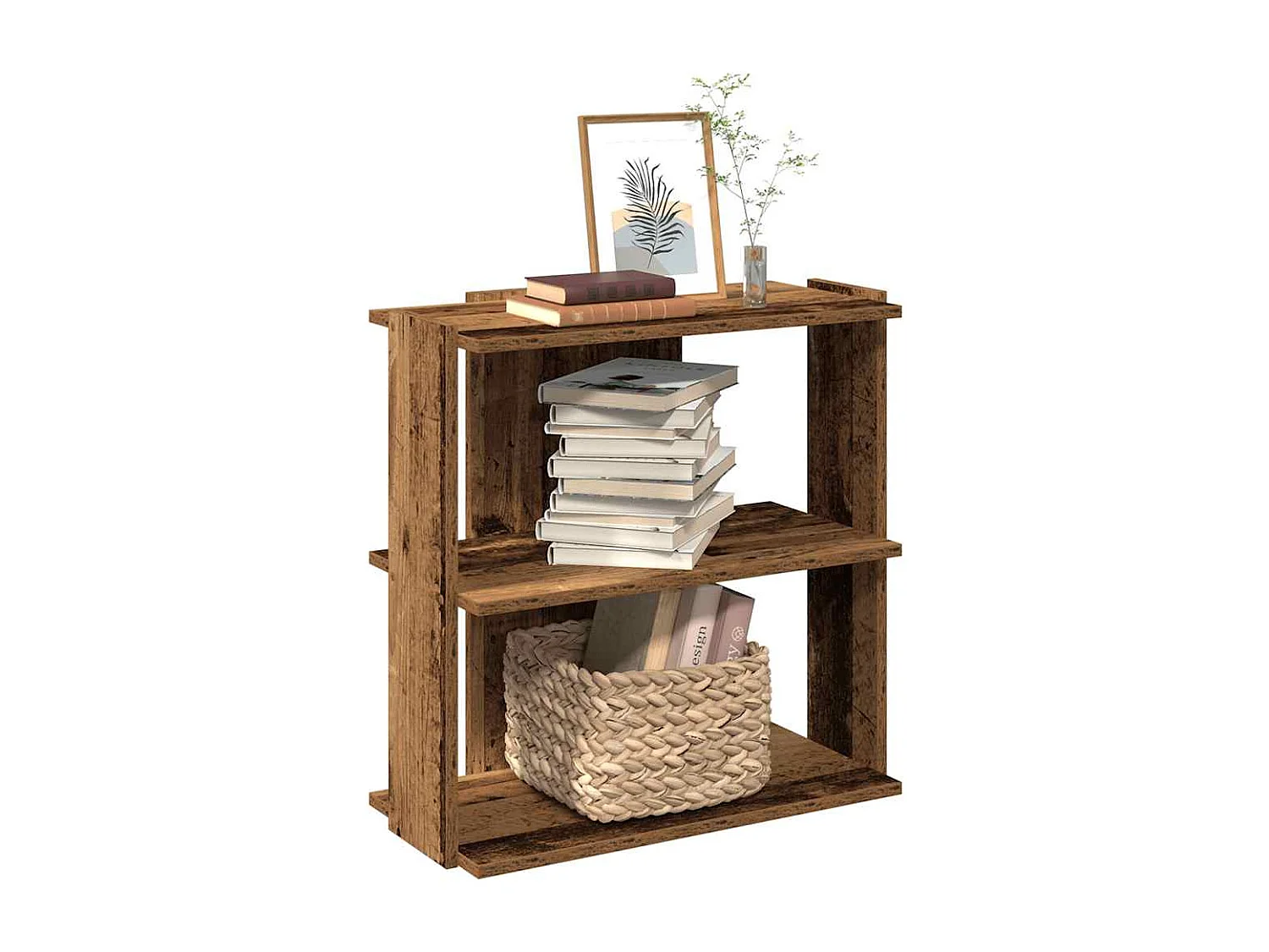 Librería de 3 niveles, madera vieja, 60x30x60 cm, madera de ingeniería