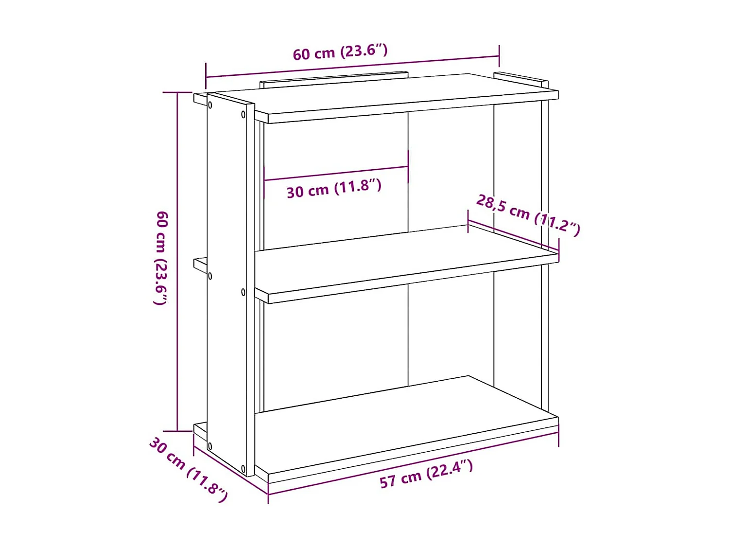 Librería de 3 niveles, madera vieja, 60x30x60 cm, madera de ingeniería