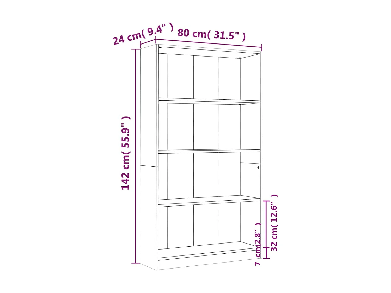 Bibliothèque 4 niveaux Sonoma gris 80x24x142 cm