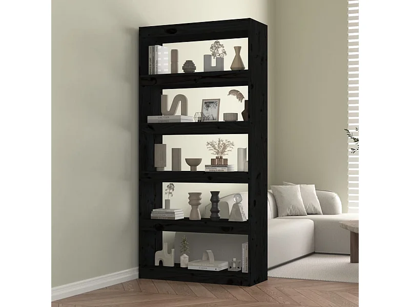 Bücherregal/Raumteiler Schwarz 80x30x167,4 cm Massivholz Kiefer