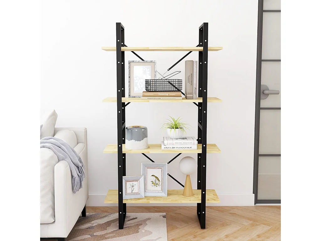 Libreria a 4 ripiani 80x30x140 cm in legno massello di pino