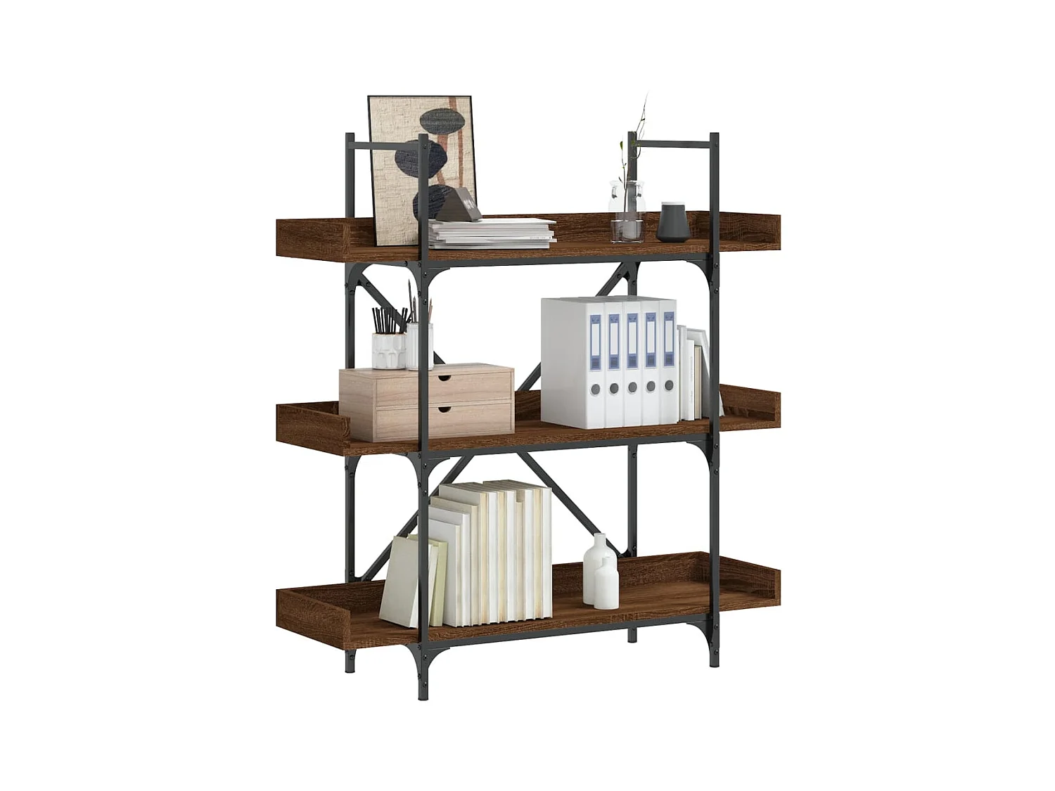 Librería de 3 niveles, roble marrón, 100x33x108,5 cm