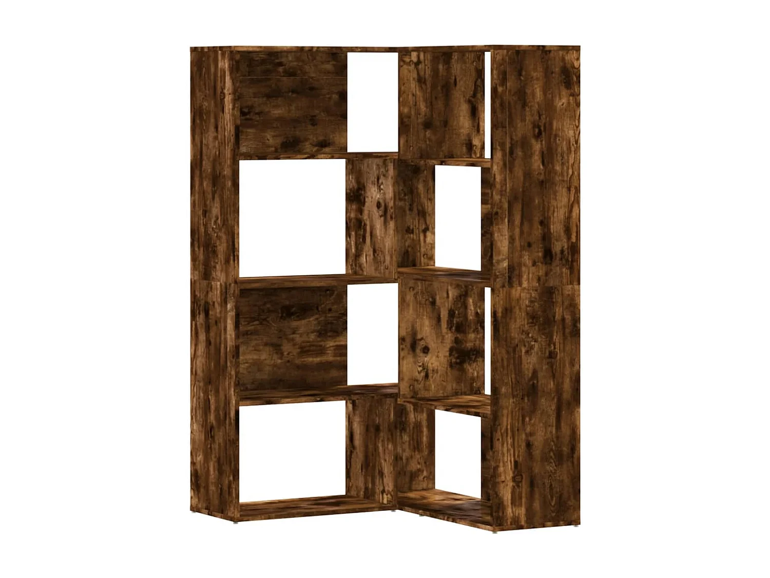 Libreria angolare a 4 ripiani in rovere affumicato, legno ingegnerizzato