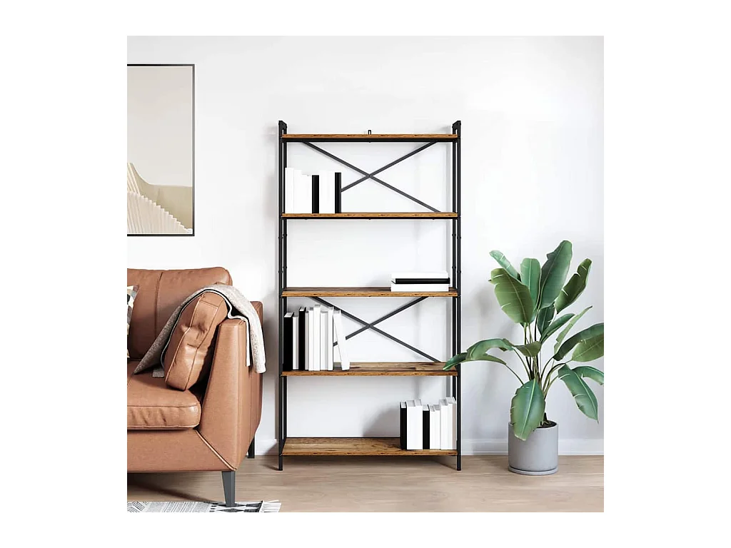 Bibliothèque Bois ancien 80 x 30 x 153 cm Bois et acier