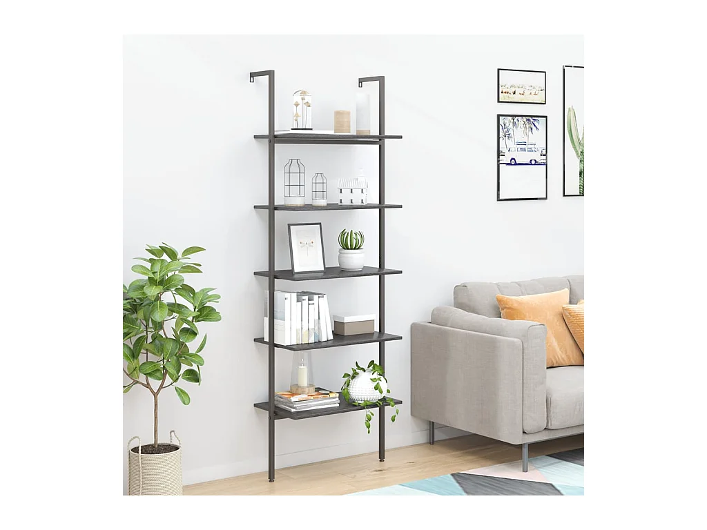 Scaffale inclinato a 5 ripiani nero 64x35x185 cm