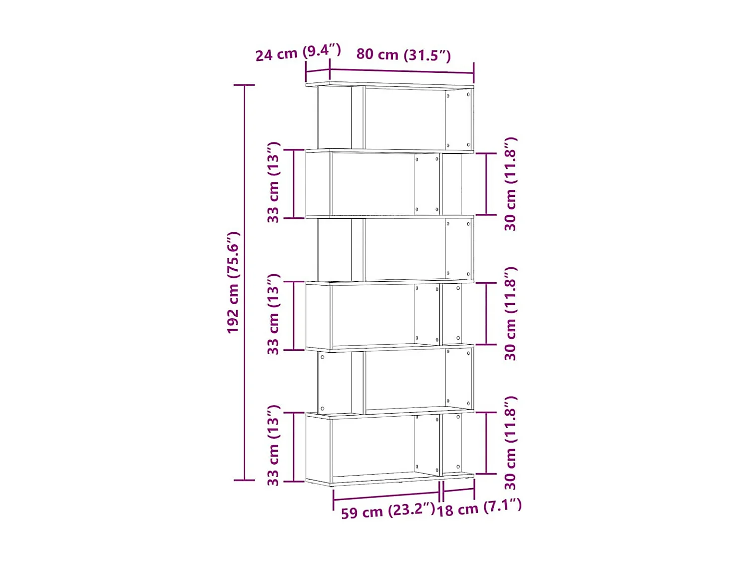 Bibliothèque vieux bois 80x24x192 cm bois d'ingénierie