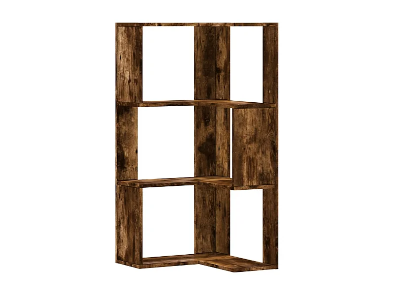 Librería esquinera de 3 niveles de madera de ingeniería de roble ahumado