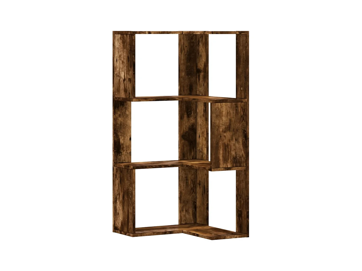 Bibliothèque d'angle à 3 niveaux chêne fumé bois d'ingénierie