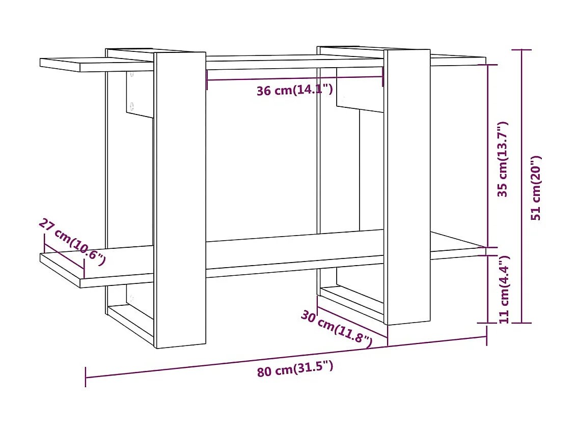 Libreria/divisorio Sonoma Grey 80x30x51 cm