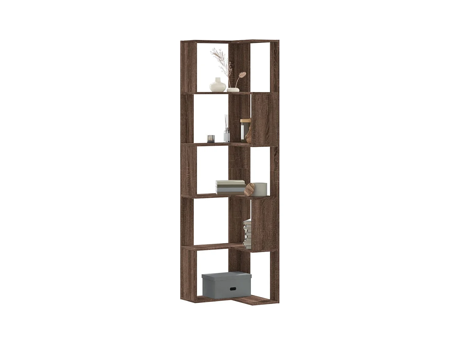 Bibliothèque d'angle à 5 niveaux chêne marron bois d'ingénierie