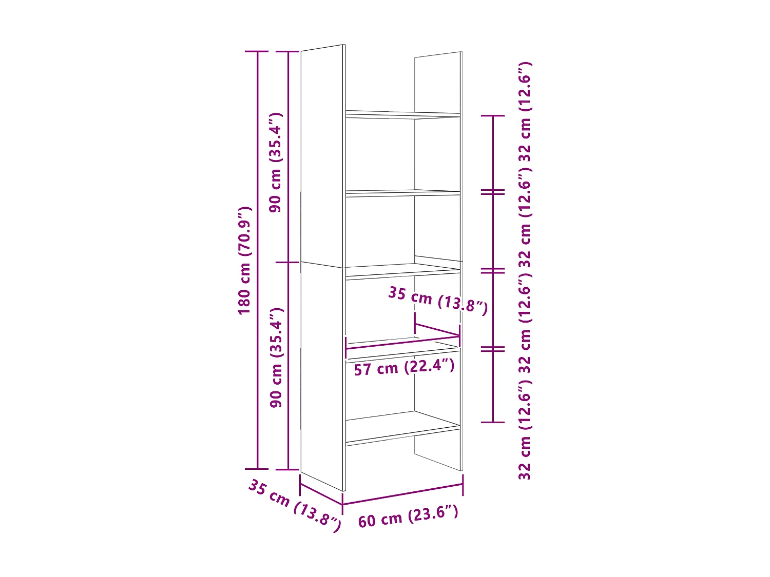 Libreria in legno antico 60 x 35 x 180 cm Legno ingegnerizzato