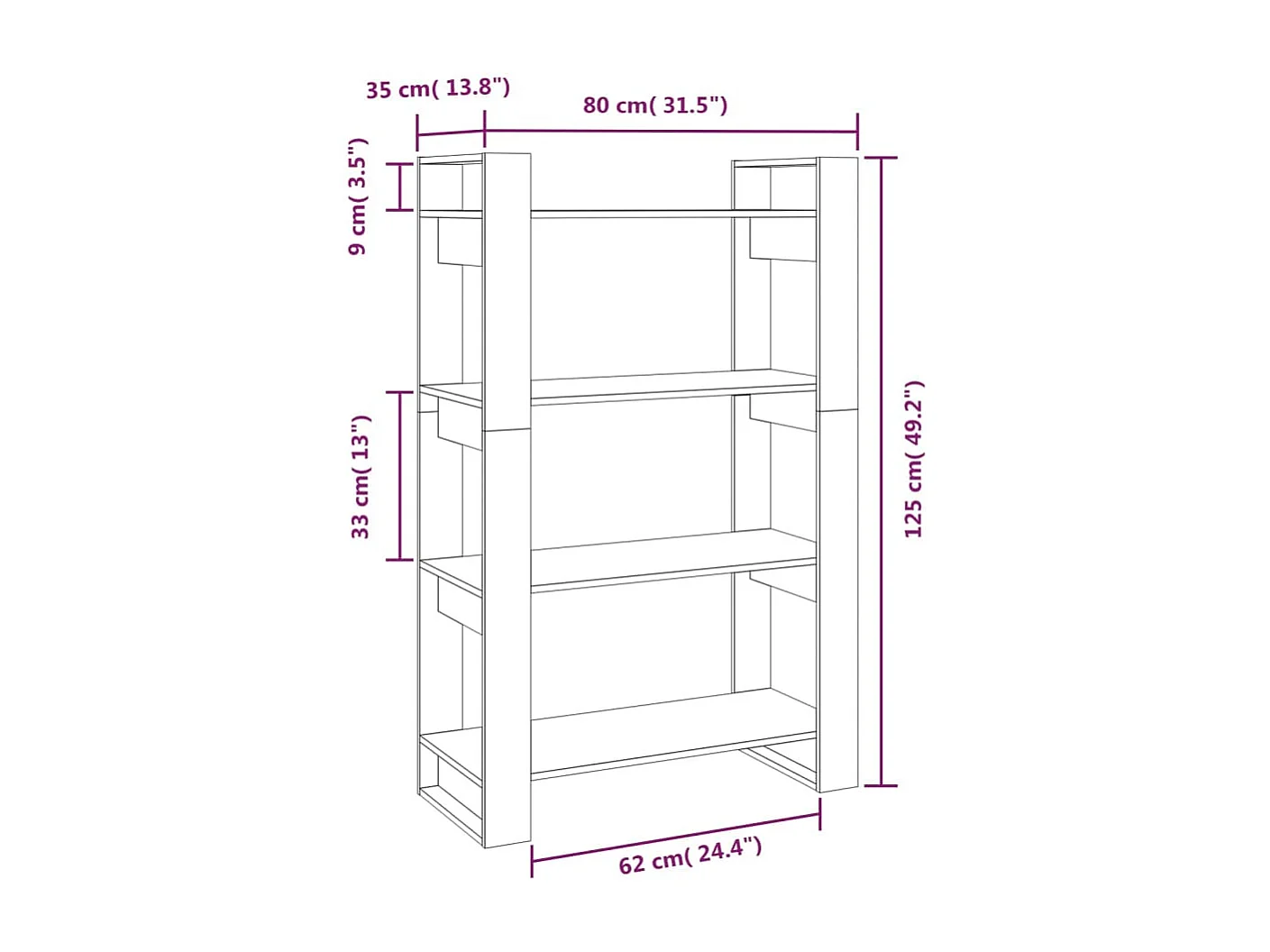 Bibliothèque/Séparateur de pièce Blanc 80x35x125 cm Pin massif