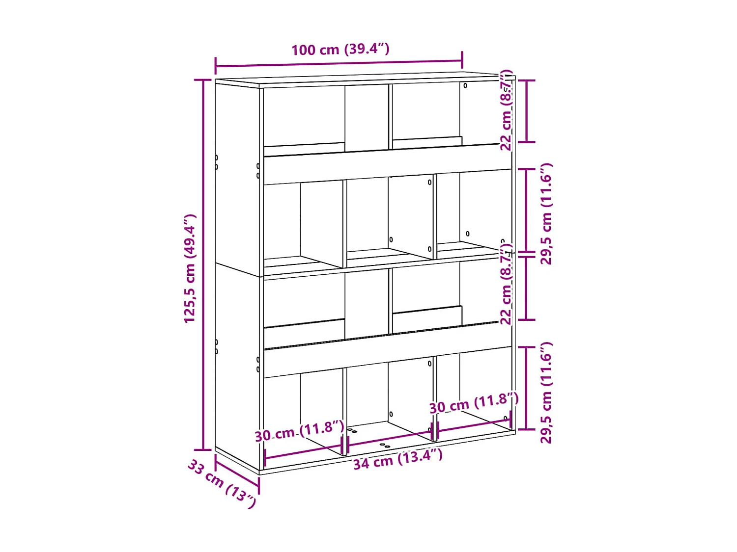 Sonoma eiken boekenkast 100x33x125,5 cm bewerkt hout