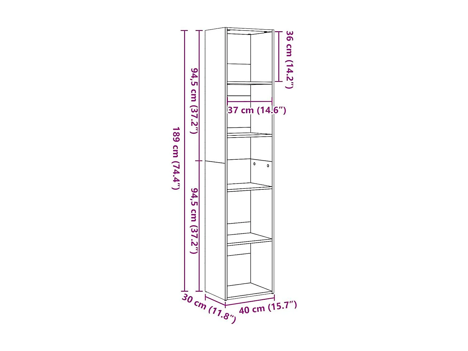 Librería blanca brillante 40x30x189 cm madera de ingeniería