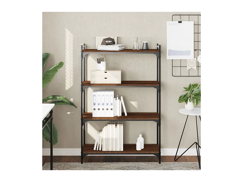 Boekenkast met 4 niveaus, bruin eiken, 80x30x120cm, bewerkt hout